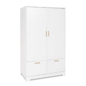 VINGLI Wide White Armoire Wardrobe Closet with Adjustable Shelves and Drawers, 60" Freestanding Closet Wardrobe Cabinet, Armoires and Wardrobes with Doors for Kids' Room, Dorm