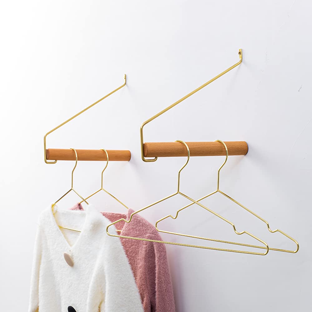 BOOMLATU Modern Brass & Wood Wall Mounted Drying Rack,Simple Space Saver Clothes Hanger for Living Balcony Bathroom Laundry Room (Beech)