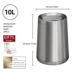 YOJIA 10L / 2.6Gal Small Stainless Steel Sliver Trash Can,Metal Bathroom Garbage can with Lid,Modern Home Décor Wastebasket with Flipping Lid, Garbage Can for Kitchen,Bathroom,Living Room(Silver),