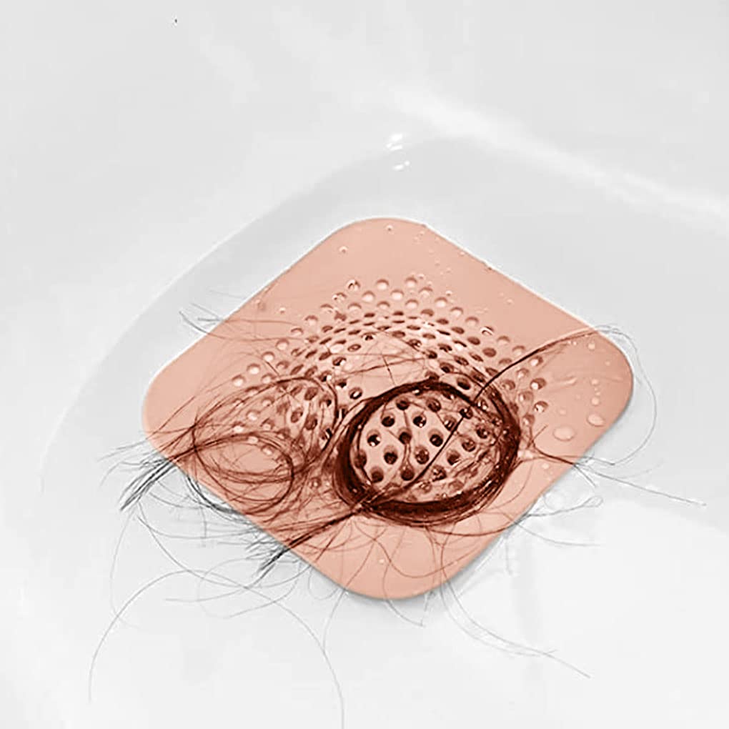 1 Pack Hair Catcher Durable 2 in 1 Sink Drain Cover Silicone Hair Stopper Shower Drain Covers Easy to Install and Clean Suit for Bathroom Bathtub and Kitchen 5.79 * 5.79 * 0.39, Pink