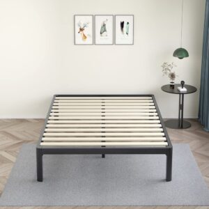 MAF Metal 18 Inch Full Size Platform Bed Frame with Anti-Collision Round Legs, Black 3500 Lbs Heavy Duty Bed Frame with Wood Slats, No Box Spring Needed, Easy Assembly