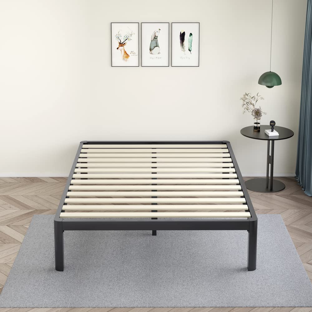 MAF Metal 18 Inch Full Size Platform Bed Frame with Anti-Collision Round Legs, Black 3500 Lbs Heavy Duty Bed Frame with Wood Slats, No Box Spring Needed, Easy Assembly