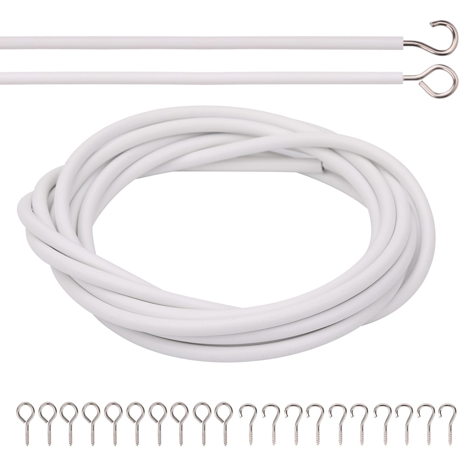 Trimming Shop 10 Metres Curtain Wire with 10 Pair of Hook & Eyes Set, Multi-Purpose Voile Curtain Wire Cable, Cord Cable Hook and Eyes