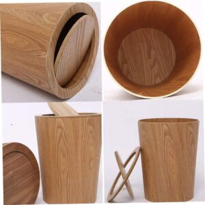 Wood Trash Can Wastebasket,Household Bathroom Living Room Trash Bin,Narrow Space Garbage Can,Wood Waste Bin with Swing Lid Round Trash Can Kitchen Garbage Basket for Bedroom