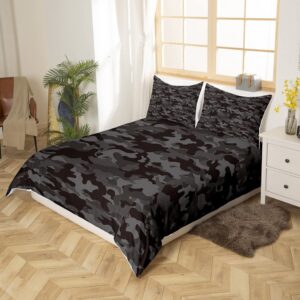 Army Camo Duvet Cover, Black Camouflage Bedding Set For Kids Boys Teens Adult Men, Military Camo Comforter Cover Black Grey Lightweight Bed Cover, 1 Duvet Cover + 2 Pillow Cases, King Size