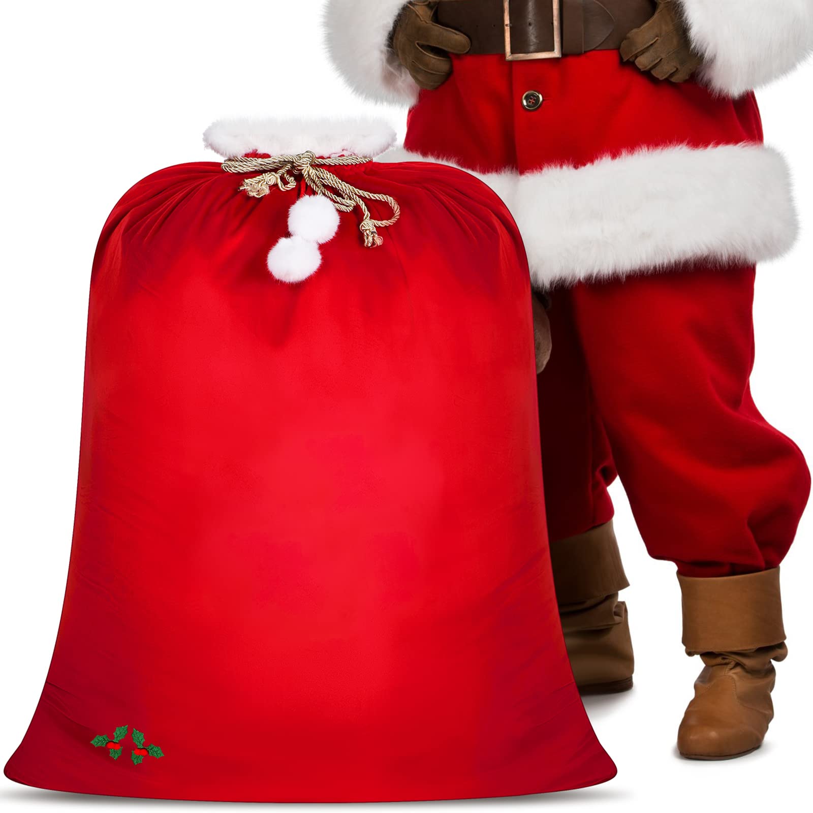 Xuniea 1 Pcs Extra Large Christmas Gift Bags Drawstring Santa Claus Sack Treat Bags Velvet Bags 36 x 27 In Heavy Duty Candies Goodie Bag Wrapping Sack for Xmas Party Favor Present Toys Storage Bag