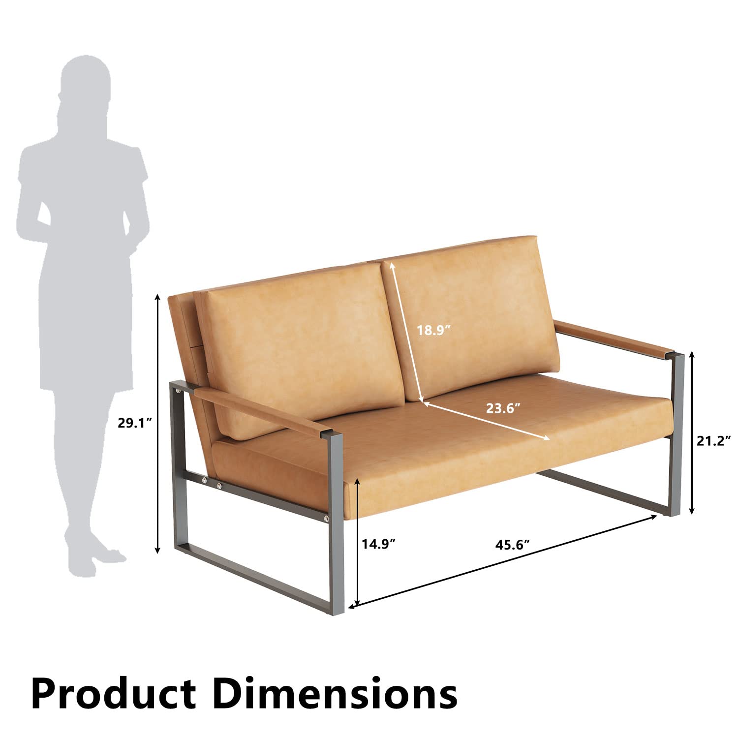 AWQM Faux Leather Sofa,Mid-Century Loveseat Sofa,2 Seat Couch,Classic Sofa Upholstered with Removable Back/Seat Cushion,Armchair/Lounge Chair for Living Room,Office and So on,Camel