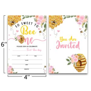 Grace Yonks So Sweet To Bee One Party Bee-Day 1st Birthday Invitation, 20 Invitations and Envelopes, Birthday party Invitations, Birthday Party Supplies.(042-1)