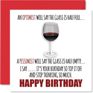 funny birthday cards for men women - wine philosophy - happy birthday card for coworker friend aunt uncle mom dad papa pops brother sister, 5.7 x 5.7 inch joke humor bday greeting cards