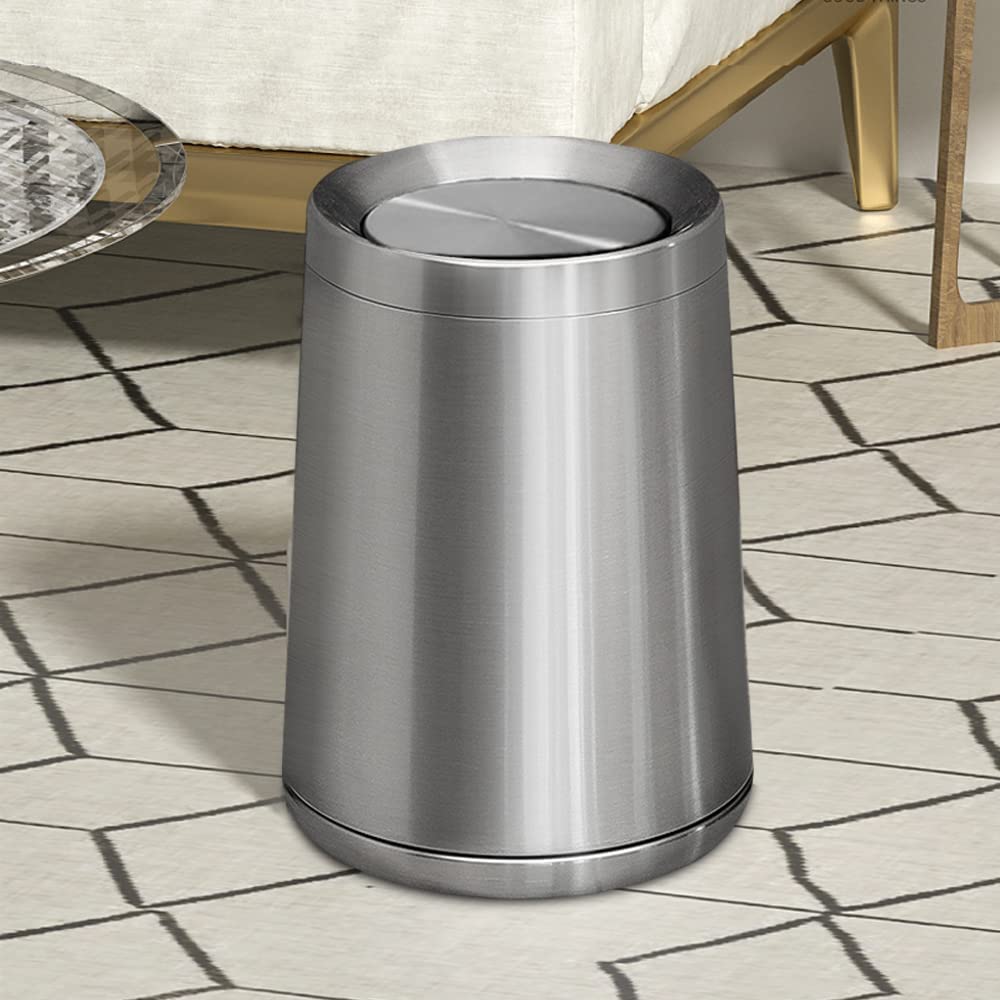 YOJIA 10L / 2.6Gal Small Stainless Steel Sliver Trash Can,Metal Bathroom Garbage can with Lid,Modern Home Décor Wastebasket with Flipping Lid, Garbage Can for Kitchen,Bathroom,Living Room(Silver),