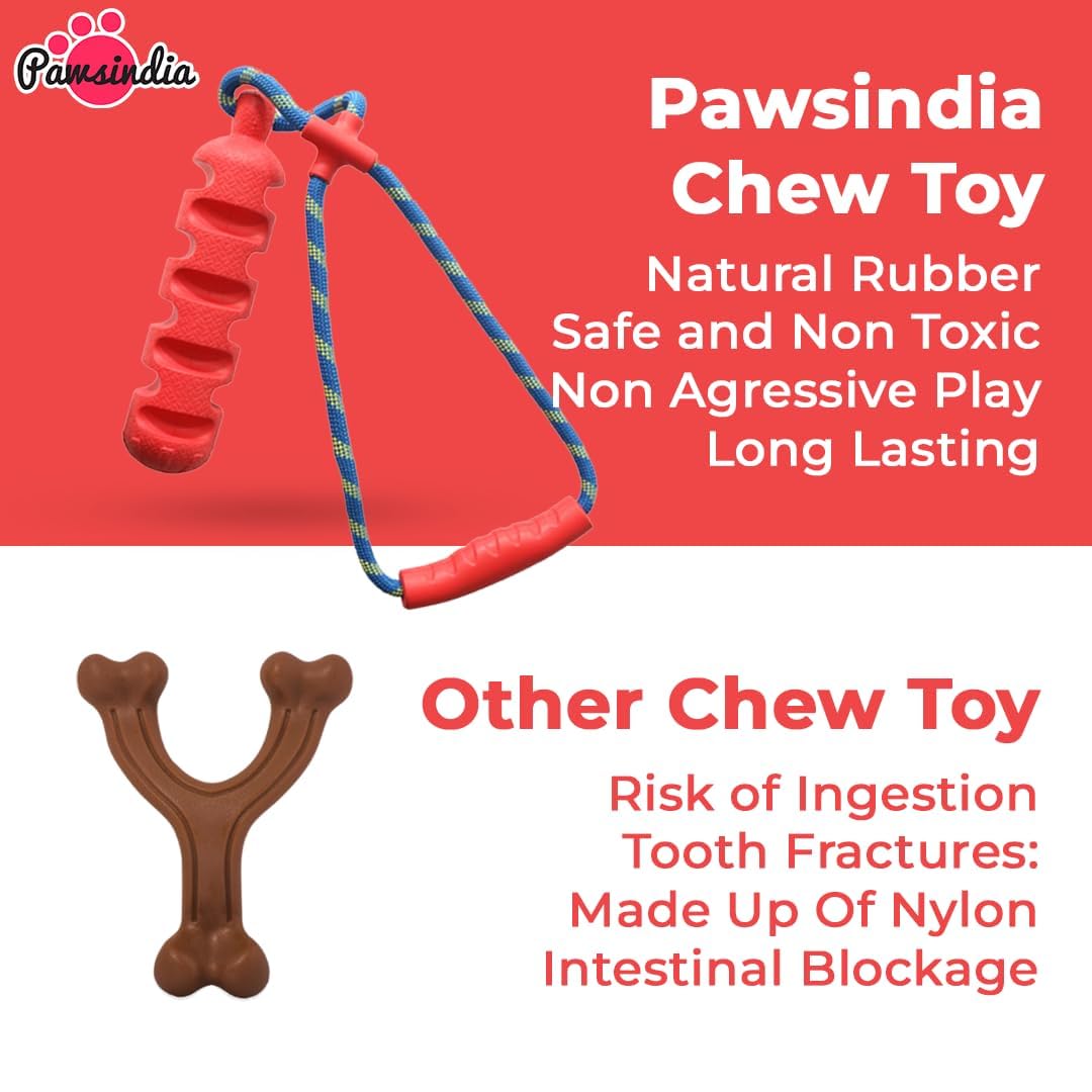 Pawsindia 100% Natural Rubber Indestructible Chew Toy for Dogs - The Ultimate Chewing Stick for Aggressive Chewers for Large Breed Dog - A Tough, Durable and Interactive Toy with Squeaky Sounds