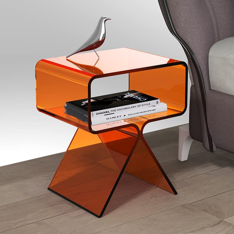 solaround Acrylic Nightstand Side Table Modern Design Clear Home Decor Display End Table for Living Room (Orange)