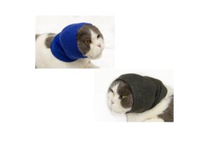 ddfs 2 pack cat no flap ear wrap, hoodie anxiety pet earmuffs no flap ear wrap cat small in bath - blue+grey s