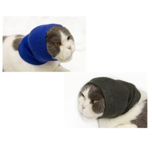 DDFS 2 Pack Cat No Flap Ear Wrap, Hoodie Anxiety Pet Earmuffs No Flap Ear Wrap Cat Small in Bath - Blue+Grey S