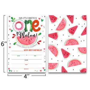 Red Watermelon Party, One in a Melon, 1st Birthday Invitation, 20 Invitations and Envelopes, Birthday party Invitations, Birthday Party Supplies.(040-1)