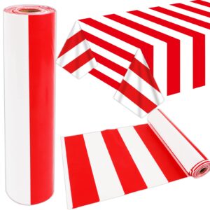 100ft long tablecloth roll red and white striped tablecloth carnival circus tent party supplies christmas plastic picnic table cover for birthday halloween party circus backdrop banner decoration