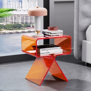 solaround Acrylic Nightstand Side Table Modern Design Clear Home Decor Display End Table for Living Room (Orange)