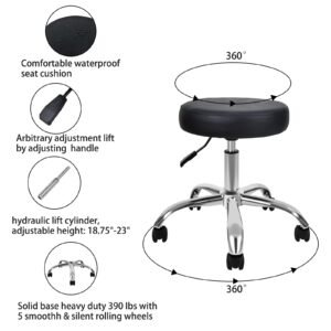 Simple Deluxe Round Rolling Stool Chair with Wheels Height Adjustable, Swivel Stool for Tatoo Lab Massage Salon Spa Bar Office, Thick Seat Padding 14 inches, Black