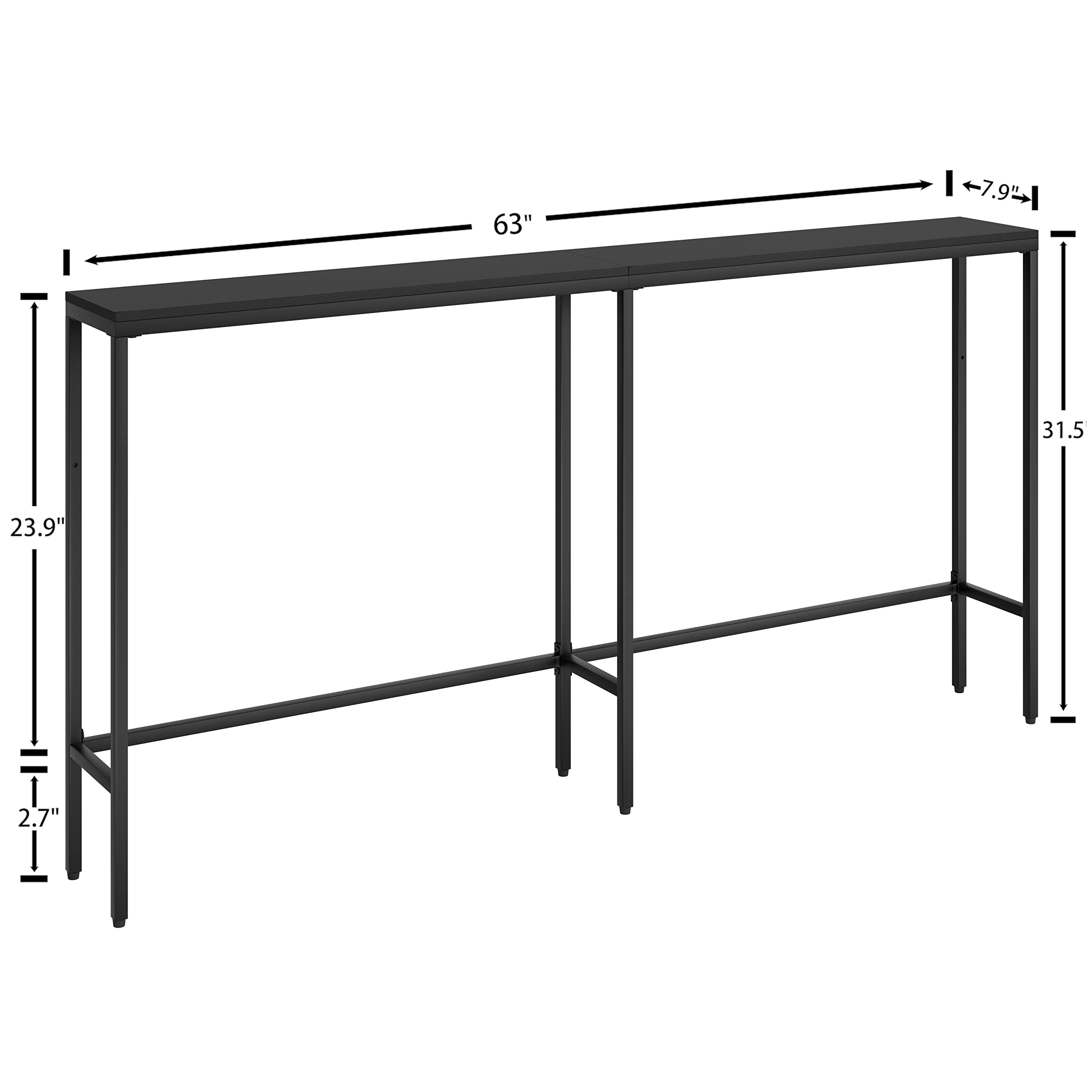 SONGXIN 63" Console Table,Modern Narrow Long Sofa Table Behind Couch,Skinny Entry Table with Black Metal Frame for Living Room, Hallway,Classic Black