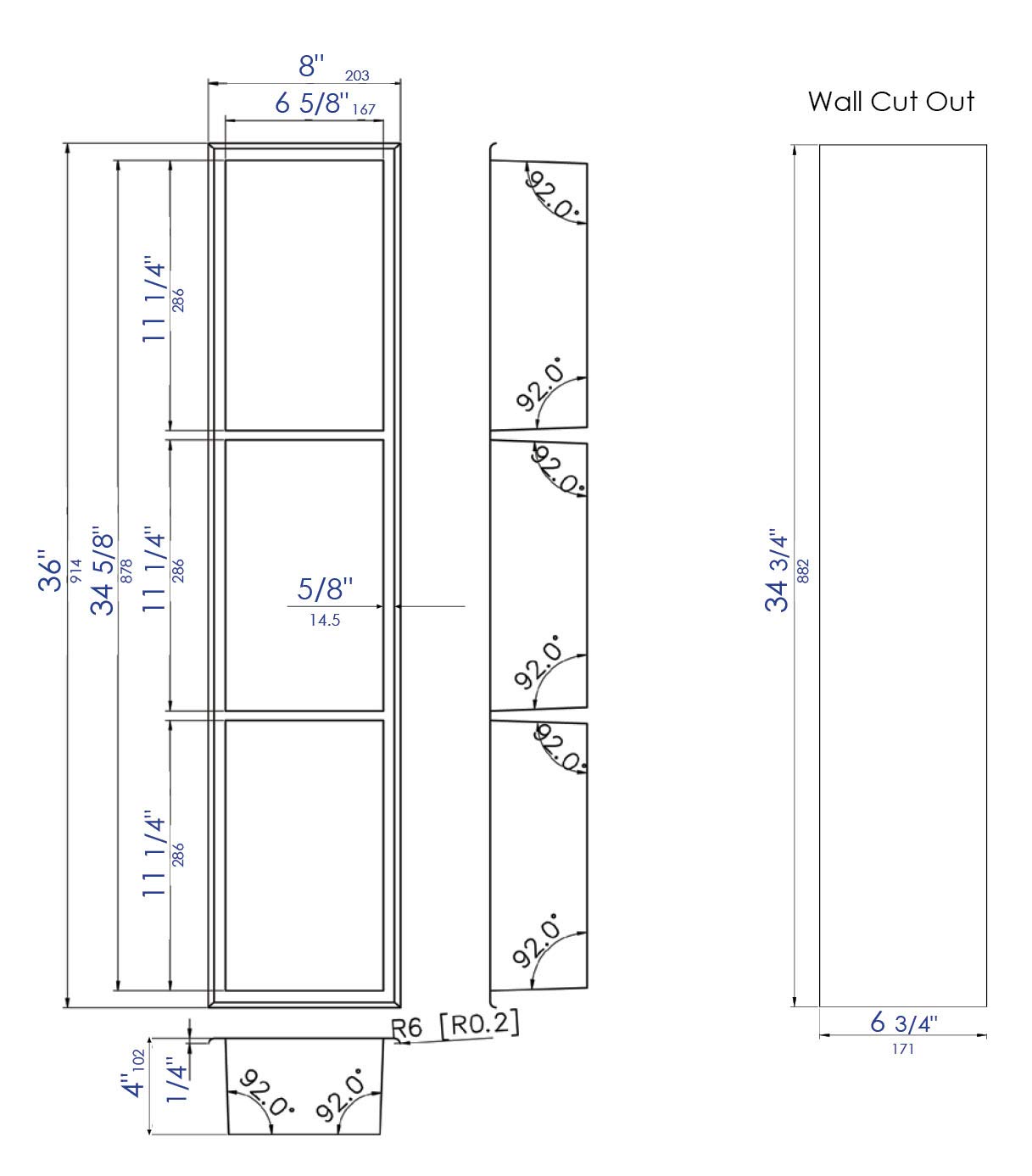 ALFI brand ABNP0836-BG Shower Niche, Brushed Gold 36 x 8 x 4