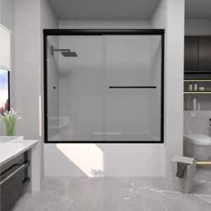 CKB Bathtub Sliding Doors, Semi-Frameless Bypass Tub Doors, 56-60 inch W x 56 inch Height, 1/4 inch Tempered Safety Glass, Matte Black, Berlin