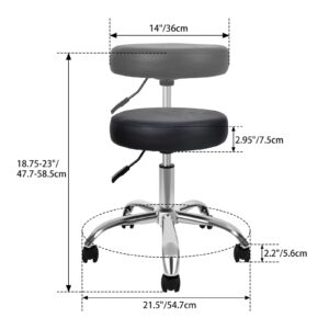 Simple Deluxe Round Rolling Stool Chair with Wheels Height Adjustable, Swivel Stool for Tatoo Lab Massage Salon Spa Bar Office, Thick Seat Padding 14 inches, Black