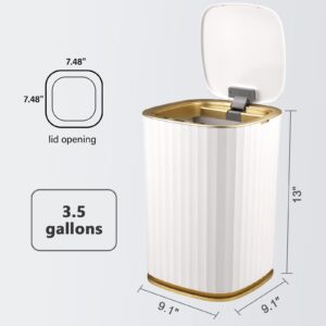 ELPHECO 3.5 Gallon Bathroom Trash Can, 13.5 Litre Bedroom Motion Sensor Trash Can with Lids, Automatic Waterproof Trash Can for Bathroom, Living Room, Office, Bedroom, White with Grey Trim