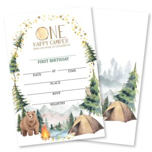 grace yonks one happy camper birthday invitation, 20 invitations and envelopes, birthday party invitations, birthday party supplies.(047-1)