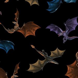 timeless treasures fabrics dragons repeat black