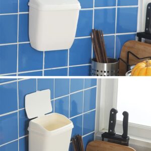 LELAKAYA White Plastic Dustbin Trash Can with Lid Wall Mounted Waste Bin Kitchen Hanging Ashbin for Bathroom Toilet Punch-Free Bin