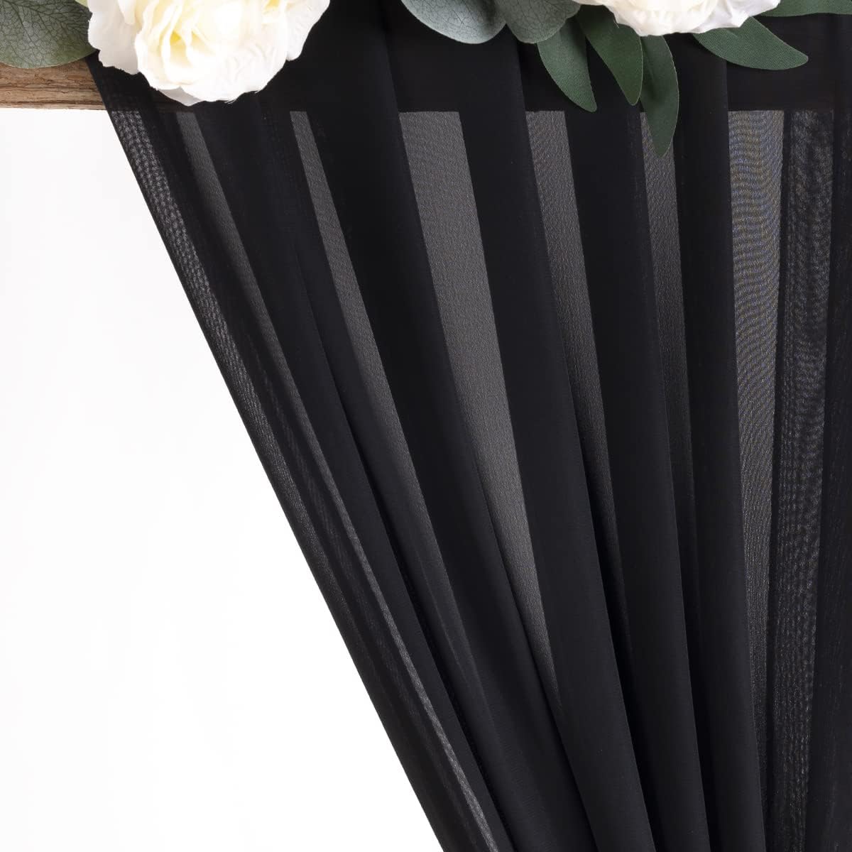 Black 5 Yards 60" Wide Sheer Fabric Halloween Chiffon Fabric by The Yard Continuous Solid Color Draping Fabric for Wedding Party Backdrop