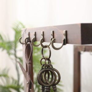 POKHDYE Wood Entryway Tabletop Key Holder Rack，Rustic Burnt Decorative Organizer with Storage Tray and Brass Tone Hooks，Jewelry Key Stand Hanging Organizer