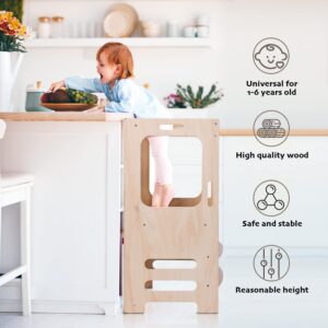 Kitchen Step Stool for Toddler with Kids,Wooden Montessori Learning Stool,with Drawing Board and Educational Number Stickers & Slide,Help Children Stand Tower and Improving Enlightenment Education