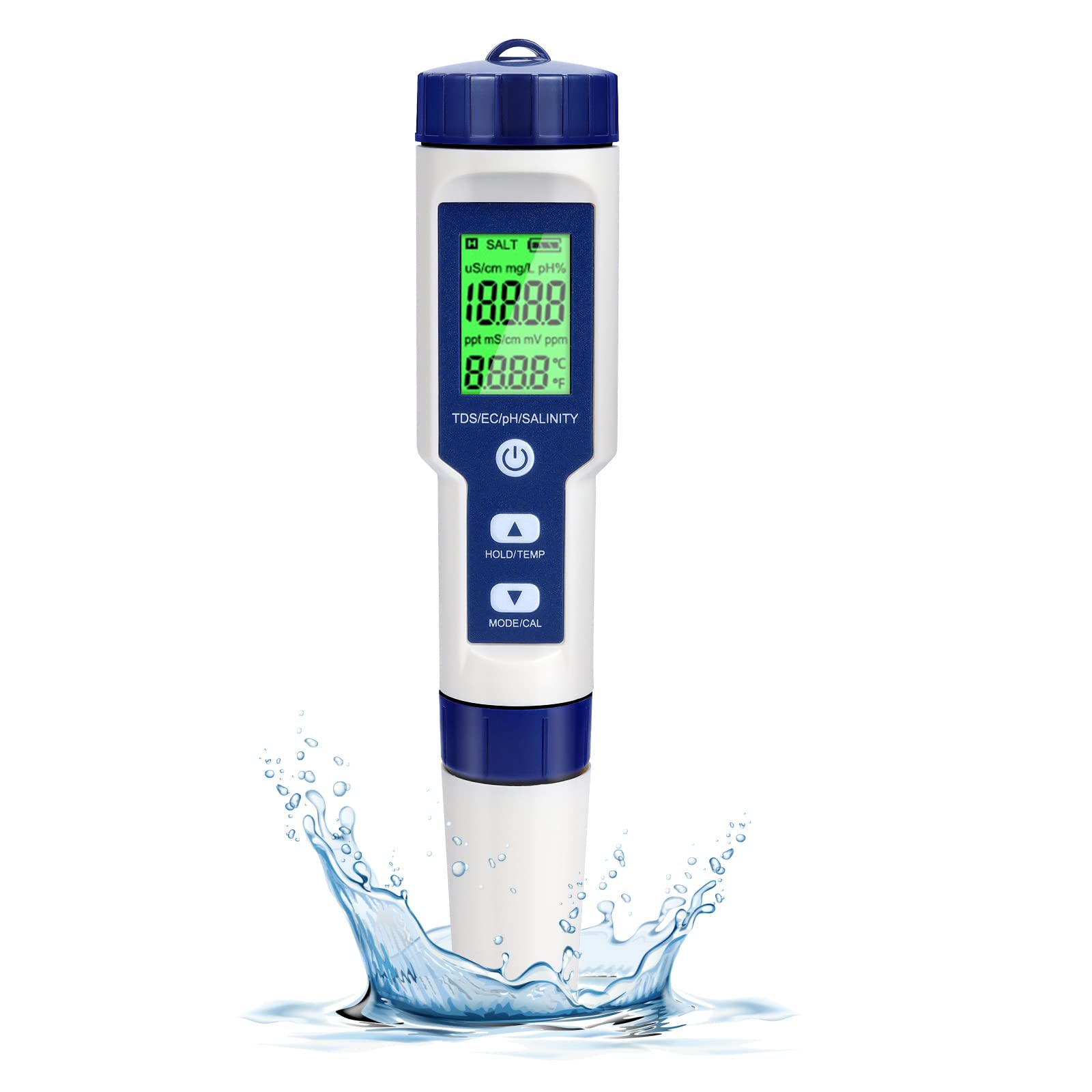 GuDoQi Digital PH Meter, 5 in 1 Water Quality Tester with Backlight, PH/TDS/EC/Salinity/Temp Meter with ATC, 0.01 Resolution High Accuracy Pen Type Tester, for Aquarium, Spas, Drinking Water