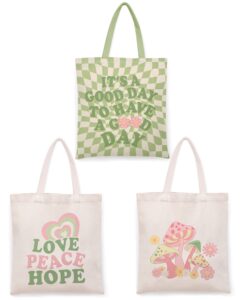 percozzi 3 pieces danish pastel canvas tote bag green and pink mushroom shopping bags y2k aesthetic shoulder bags for supplies gift