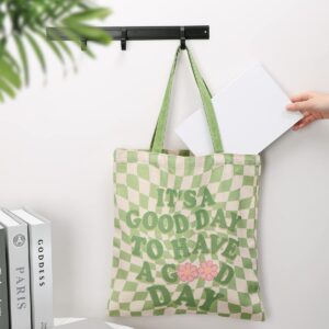 Percozzi 3 Pieces Danish Pastel Canvas Tote Bag Green and Pink Mushroom Shopping Bags Y2K Aesthetic Shoulder Bags for Supplies Gift