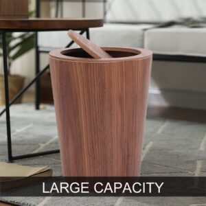 Wood Trash Can Wastebasket,Household Bathroom Living Room Trash Bin,Narrow Space Garbage Can,Wood Waste Bin with Swing Lid Round Trash Can Kitchen Garbage Basket for Bedroom