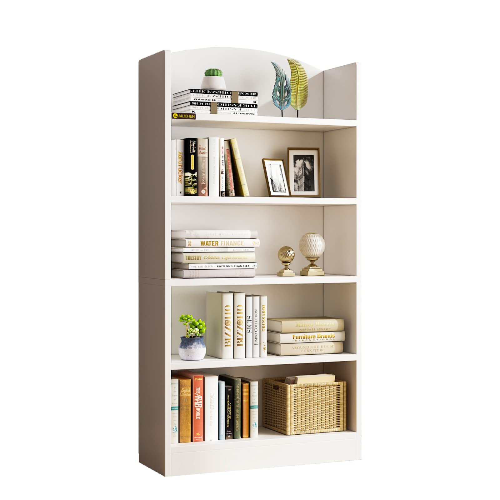 MIN WIN 47.24" Tall Bookcase and Bookshelf, Open Shelf Wood Bookcase with 5-Tier Storage Shelves,Bookshelves Standing Display Shelf Units for Home Office, Living Room, Bedroom, Kitchen-White