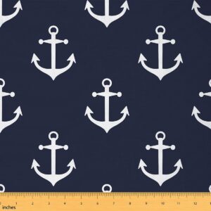 feelyou anchor decor fabric by the yard, nautical marine sea adventure theme upholstery fabric for chairs and home diy projects, ocean coastal decorative waterproof outdoor fabric, 1 yard