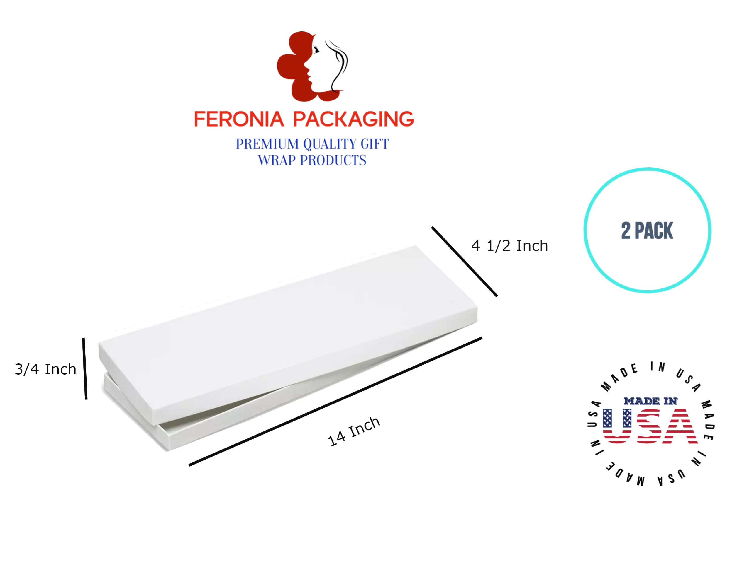 Feronia Packaging Gift Wrap Tie Boxes 14 x 4 1/2 x 3/4 Inch - 2 Pack (Black)