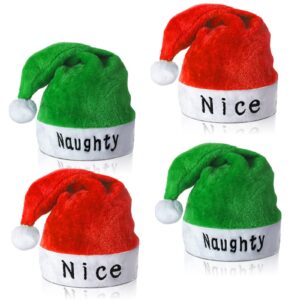 newcotte 4 pcs christmas naughty and nice santa hats adult red and green christmas hat for women holiday xmas party supplies