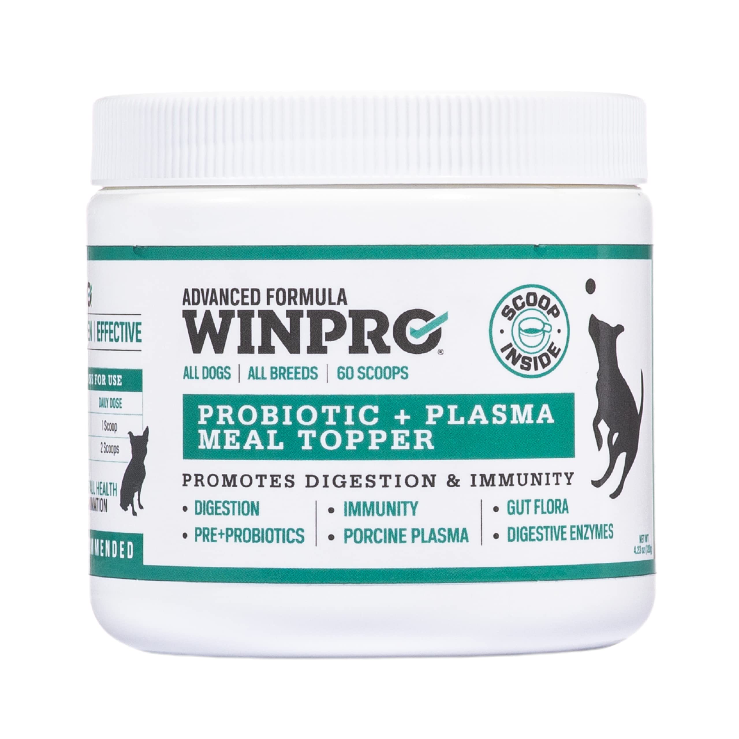 WINPRO Dog Probiotic Powder Meal Topper, Spray Dried Plasma with Prebiotics and Probiotics for Digestive Support and Gut Health for Dogs, All Breeds, Ages, and Sizes, 60 Scoops, Made in USA