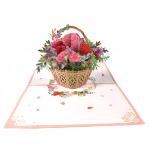 GREETING ART Flower Basket Pop Up Card, 8x6 – 3D Birthday Card for Mom, Mother's Day Card,Pop Up Flower Greeting Cards for Wife, Paper Flower Card, Thank You Card, Appreciation Card