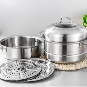 WUWEOT 11" Steamer Pot, 3 Tier Stainless Steel Steaming Pot Dim Sum Cookware, Food Vegetable Cooking Pan With Stackable Pan Insert/Lid for Vegetable, Dumpling, Stock, Sauce, Food