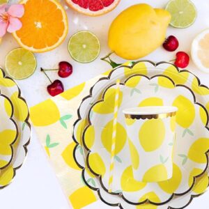 Fiesec Lemon Bridal Shower Decorations, Lemon Bachelorette Party Supplies, Hanging Swirl Balloon She Found Her Main Squeeze Glitter Banner Tablecloth Plate Napkin Cup Cake Topper Gold Yellow