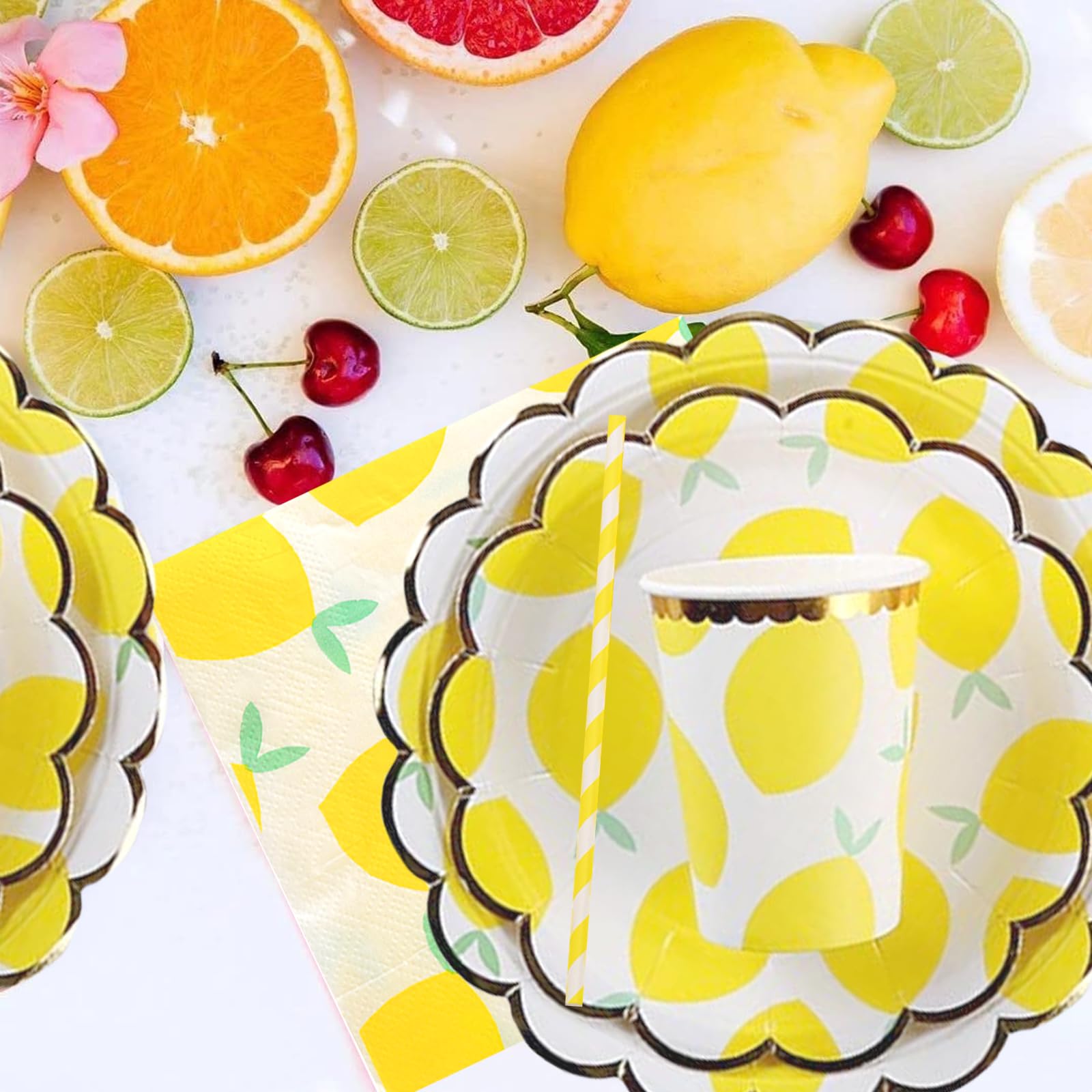 Fiesec Lemon Bridal Shower Decorations, Lemon Bachelorette Party Supplies, Hanging Swirl Balloon She Found Her Main Squeeze Glitter Banner Tablecloth Plate Napkin Cup Cake Topper Gold Yellow