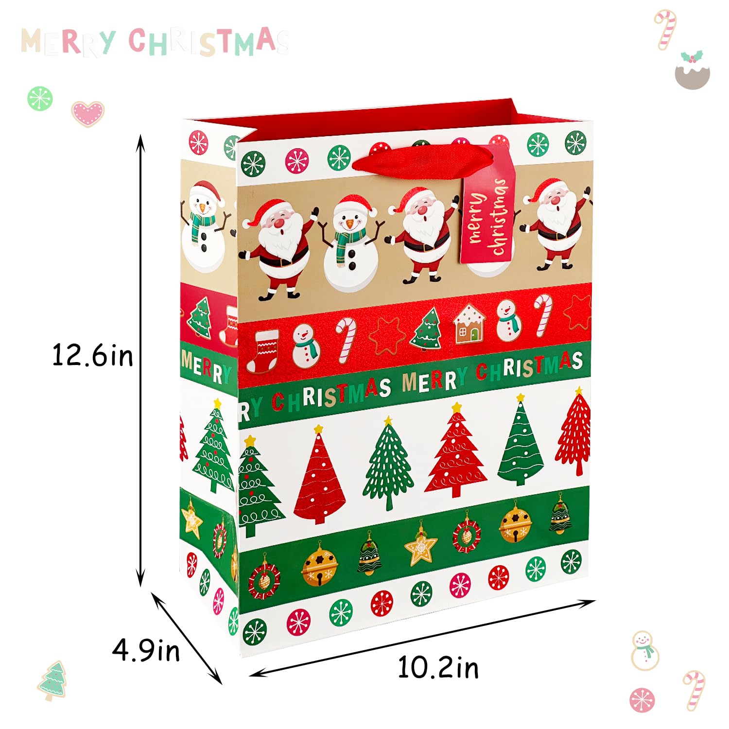 SPERPAND 12Pcs Large Christmas Gift Bags with Tissues, Reusable Treat Bags with Handles, Tote Goodie Bags and Holiday Gift Bags Bulk for Xmas Gifts Decorations