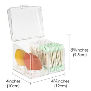 Linkidea Clear Qtip Holder with Lid and Detachable Beauty Egg Tray, 3 Compartment Cotton Pad Container for Cotton Swabs, Make-Up Pads, Cosmetics