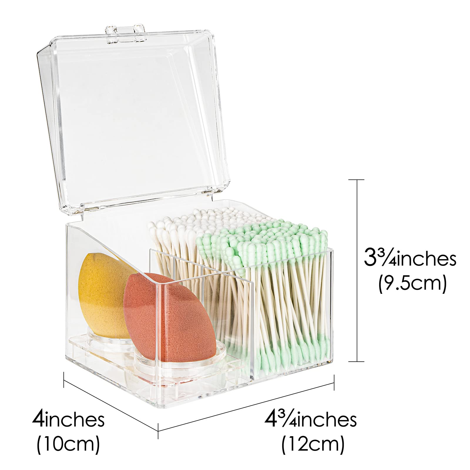 Linkidea Clear Qtip Holder with Lid and Detachable Beauty Egg Tray, 3 Compartment Cotton Pad Container for Cotton Swabs, Make-Up Pads, Cosmetics