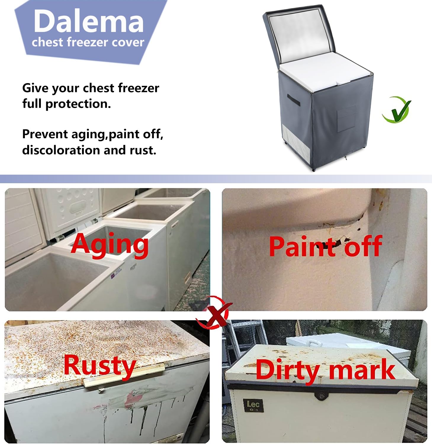 Dalema Outdoor Deep Freezer Cover,Heavy Duty 600D 100% Waterproof Chest Freezer Cover,Freezer Covers for Outside 5.0 Cubic Chest Freezer,Top Can Be Opened by Zipper(28"W x 23"D x 34"H,Grey)